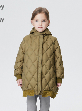 江南布衣童装奥莱秋装中长款羽绒服连帽菱格保暖男女童jnbybyjnby