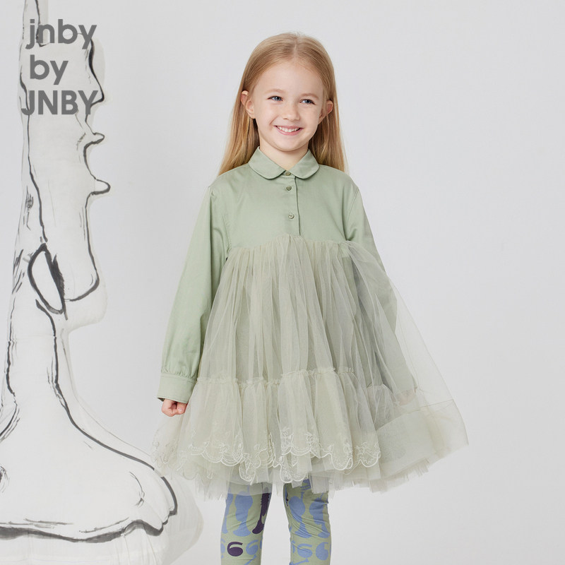 江南布衣童装长袖连衣裙网纱拼接公主风休闲秋女童儿童jnbybyj
