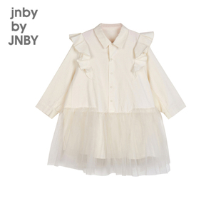 江南布衣童装长袖连衣裙网纱拼接花边造型秋女童儿童jnbybyjnby