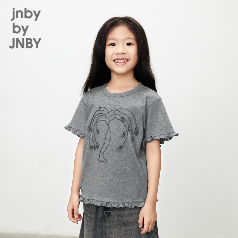 江南布衣童装纯棉短袖T恤珠绣柳树木耳边春男女童儿童jnbybyj