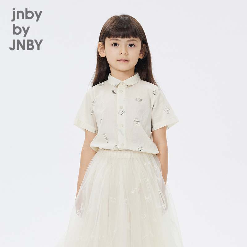 江南布衣童装春夏翻领衬衫短袖轻薄透气印花男女童儿童jnbybyjnby
