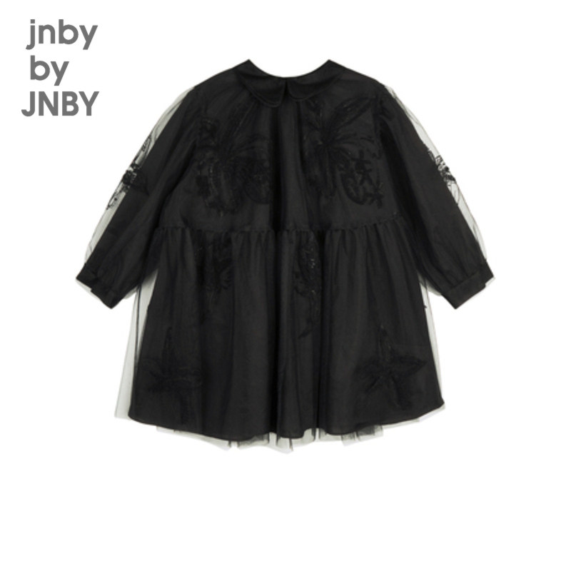 江南布衣童装长袖网纱连衣裙公主风兰花刺绣秋女童儿童jnbybyj