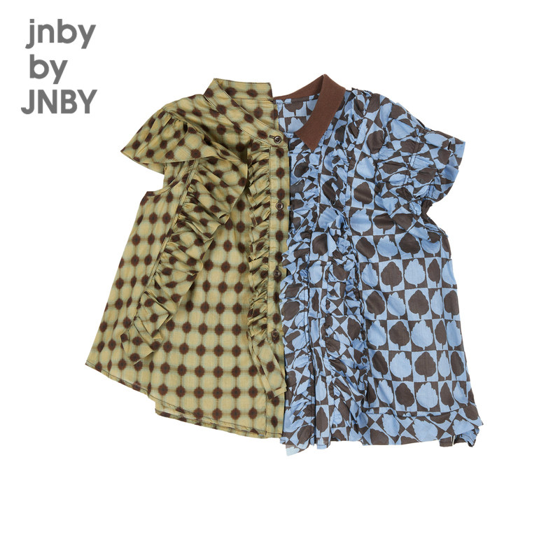 江南布衣童装撞色衬衫原创褶皱拼接设计休闲夏女童儿童jnbybyj