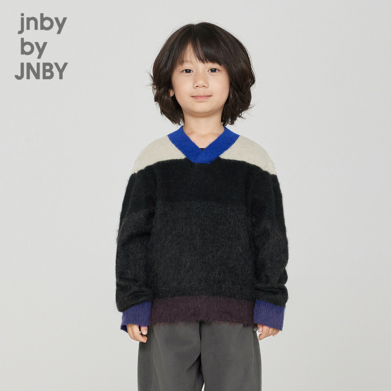江南布衣童装秋冬马海毛套头毛衣保暖撞色男女童儿童jnbybyjn