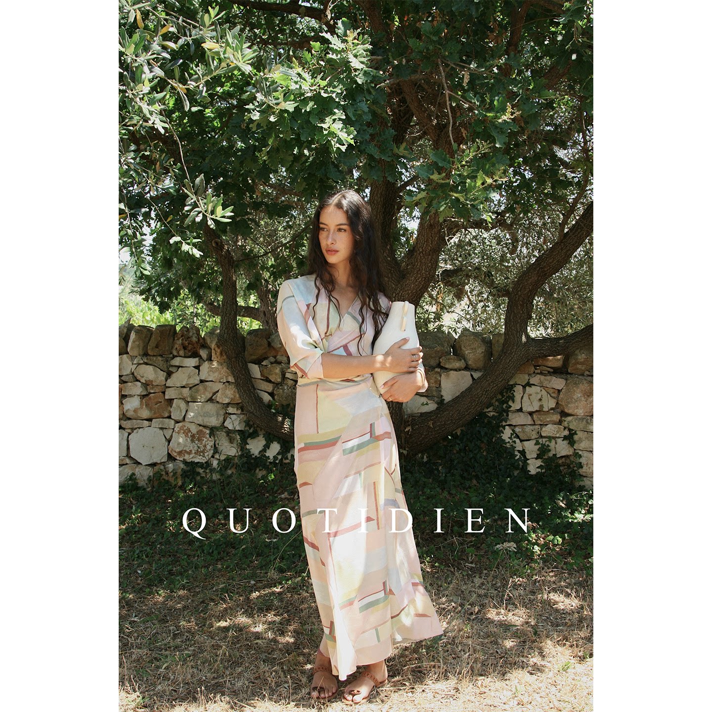QUOTIDIEN｜色域诗集｜桑蚕丝印花围裹式七分袖斜裁连衣裙