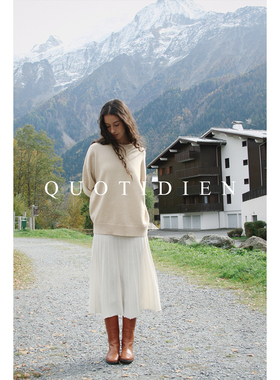 QUOTIDIEN 重磅山羊绒软糯厚织宽松廓形休闲落肩圆领毛衣女秋冬季