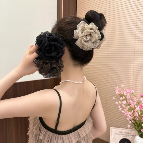 法式波点雾纱玫瑰花抓夹复古