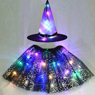 Witch Hat Cosplay Girl Costume Light Halloween Kids Skirt