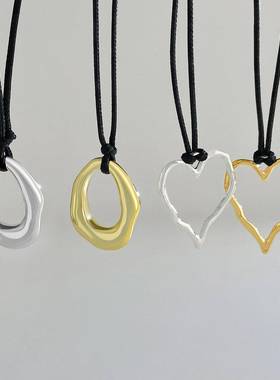 personalized irregular heart pendan twax rope necklace 项链
