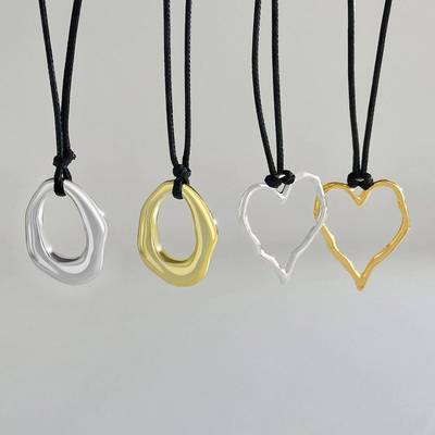 personalized irregular heart pendan twax rope necklace 项链