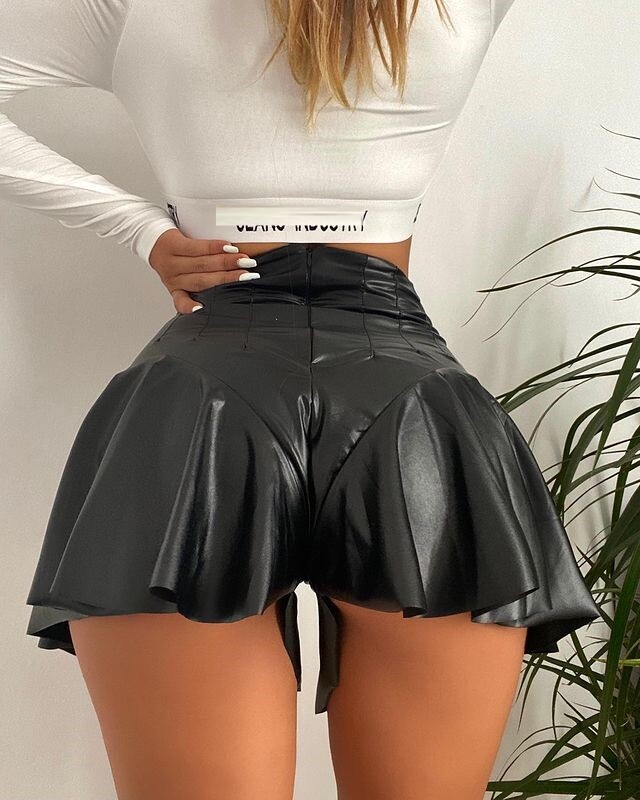 Sexy Leather Mini skirt pants超性感迷你A字短裙裤皮裙荷叶边裙