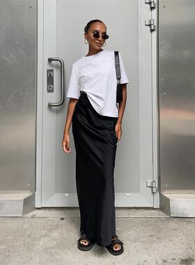 缎面冰丝半身裙休闲裙包臀裙 Satin Ice Silk Casual Long Skirt