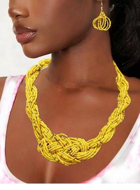 民族风米珠项链套装编织中国结简约小众颈链 Necklace women