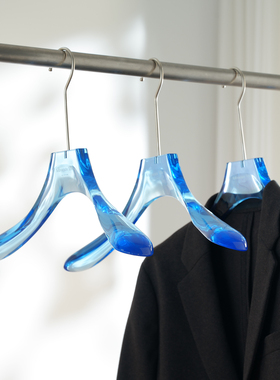 蓝色透明亚克力服装店专用衣撑防滑无痕加厚加粗宽肩西服西装裤架