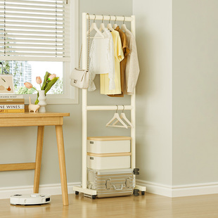 卧室窄边衣帽架落地双层自由调节挂衣服架子家用小型可移动晾衣架