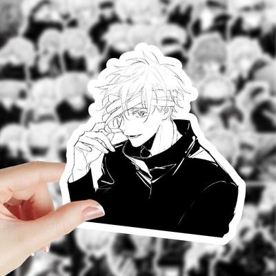 130张黑白五条悟贴纸ins单人爆款咒术回战二次元画本装饰贴画防水