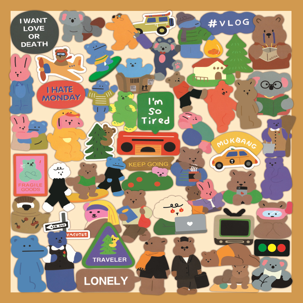 62张韩系小熊贴纸韩国ins可爱