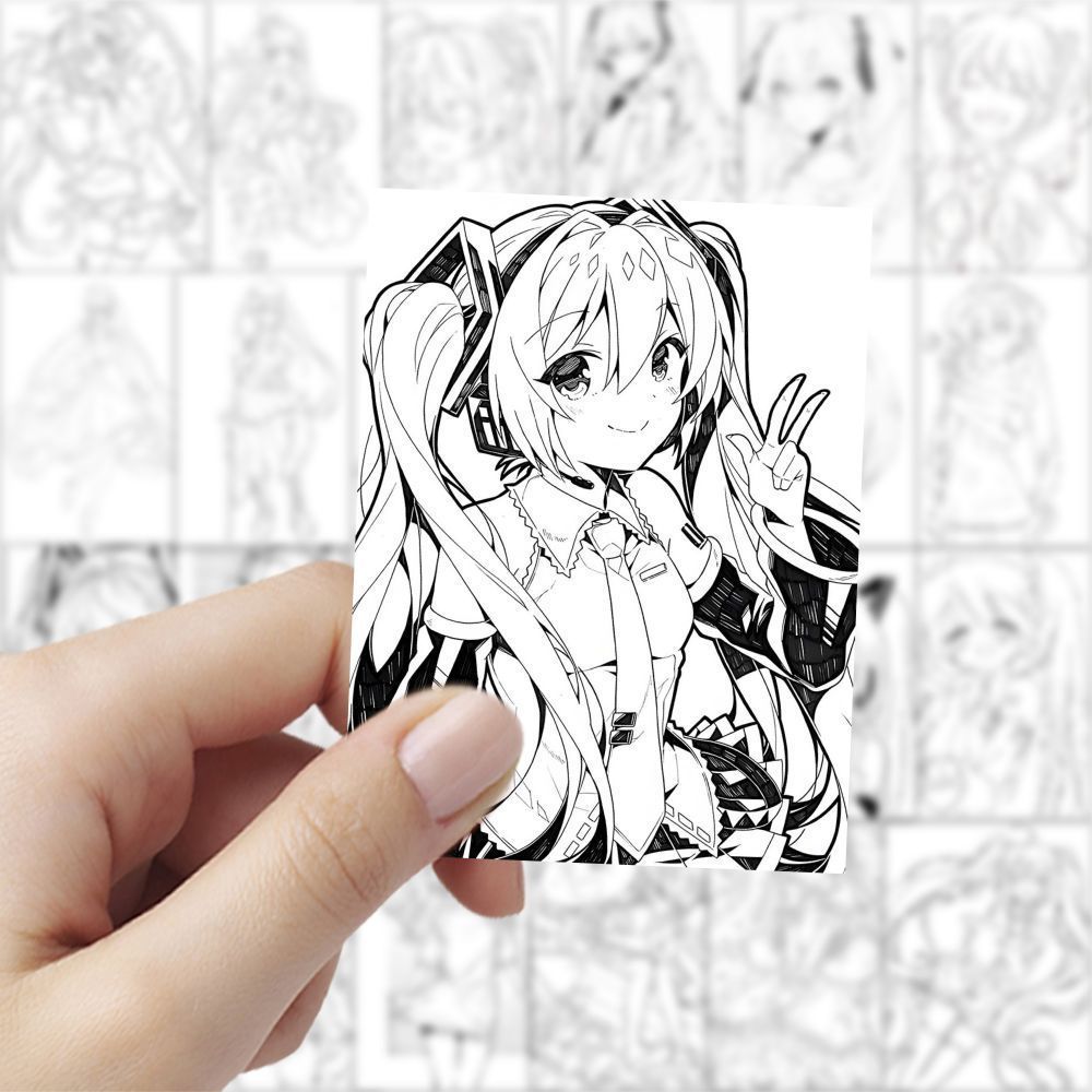 初音未来线稿手绘贴纸