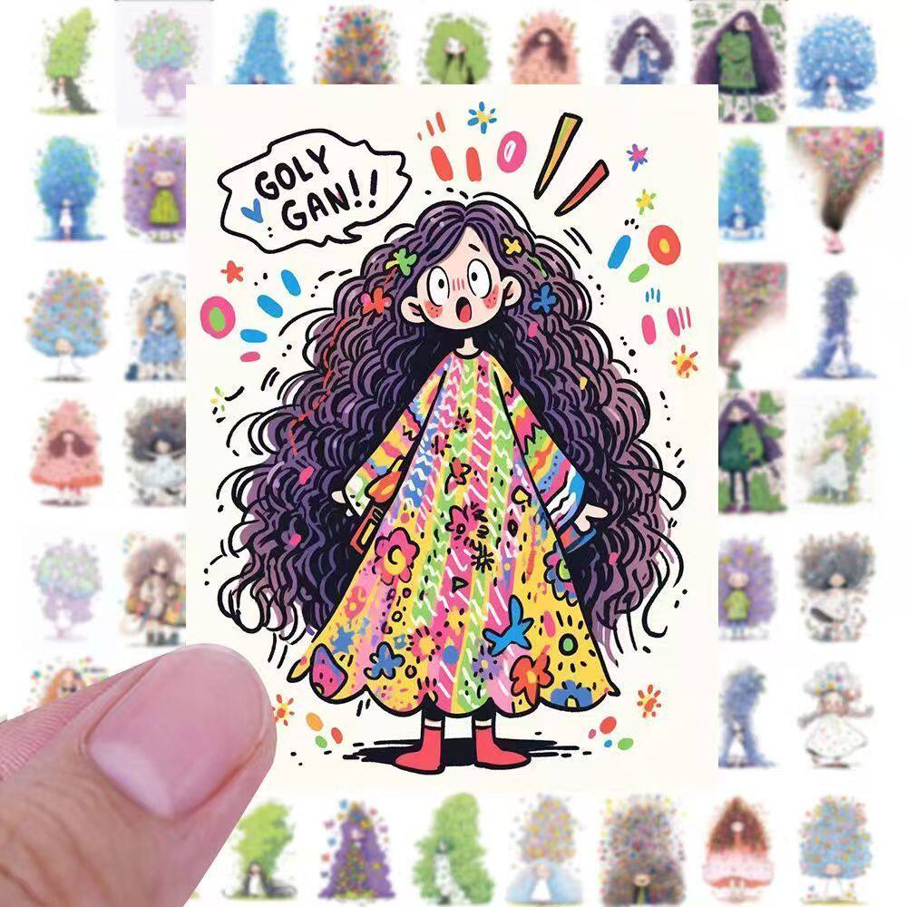 200张小型ins风手绘贴纸涂鸦艺术少女治愈系可爱手账diy标签贴画