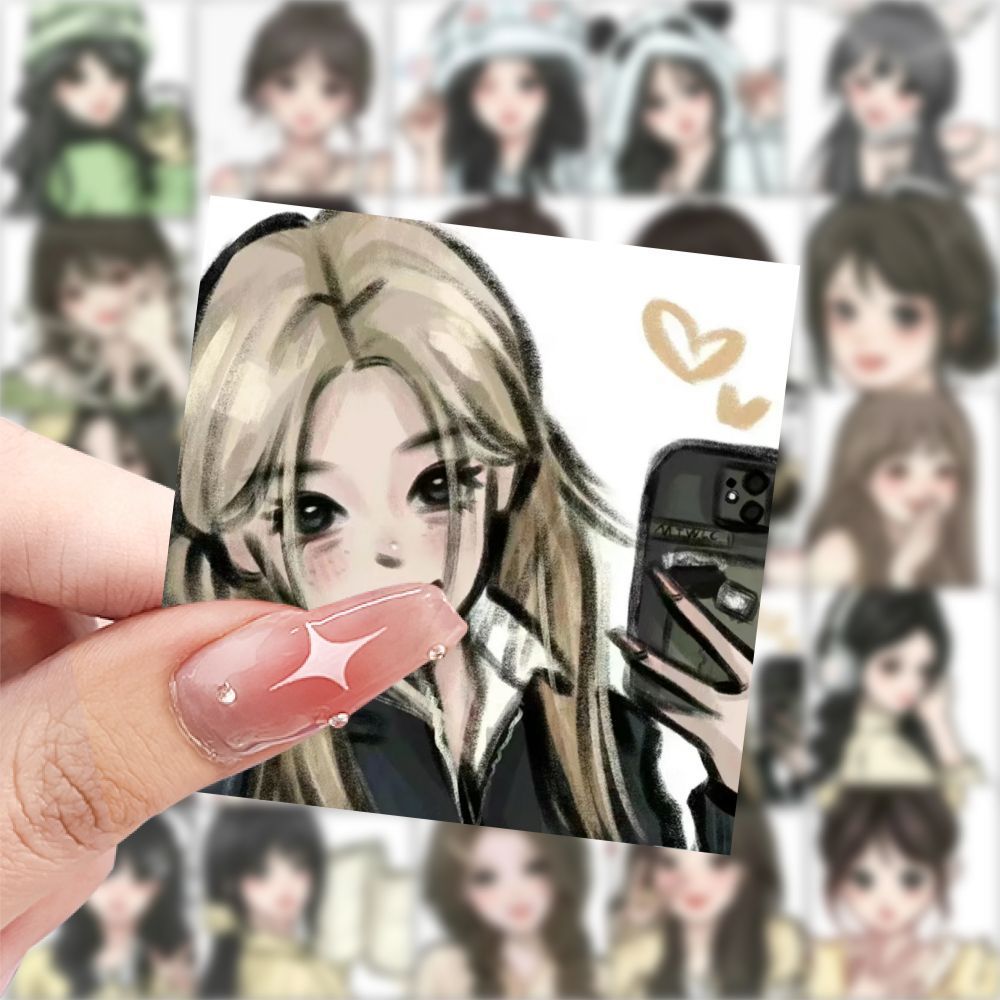 118张甜酷小女孩头像贴纸高颜值手机装饰手帐笔记中国风贴画防水