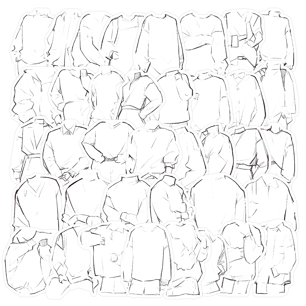 104张衣服画法贴纸绘画参考服饰速写练习新手素材diy装饰手账桌面