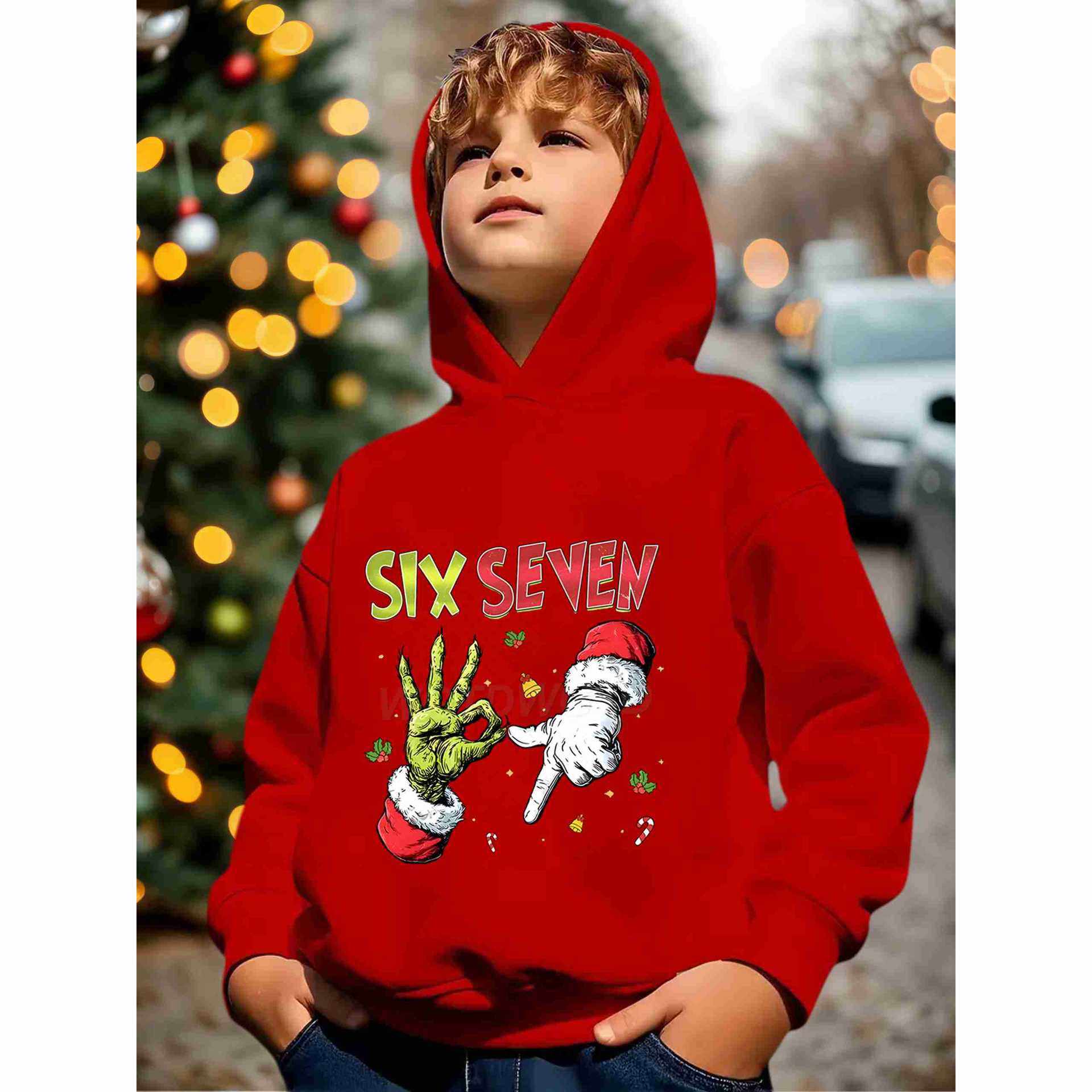 潮流圣诞印花儿童加绒卫衣