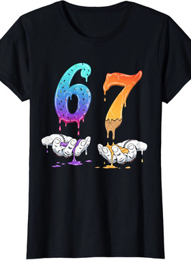 6 7 six Seven Meme人棉欧码T恤欧美爆款印花圆领短袖上衣