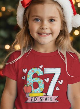 新款Six Seven 67印花时尚男女童装T恤短袖宽松休闲儿童上衣