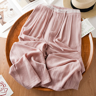 高级棉质垂感阔腿裤 高腰宽松显高显瘦粉色棉麻直 女夏2025新款