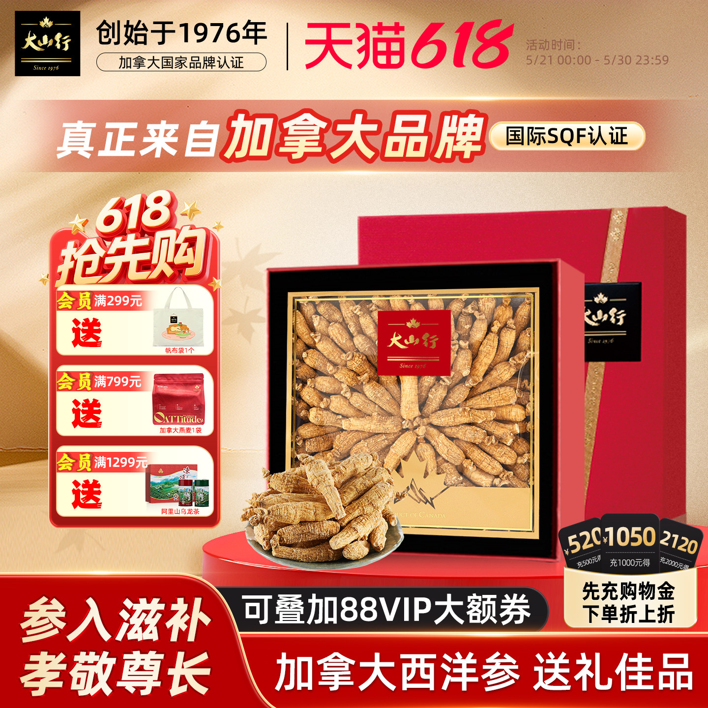 大山行西洋参2号长泡参 加拿大进口粒头花旗参227g国际认证
