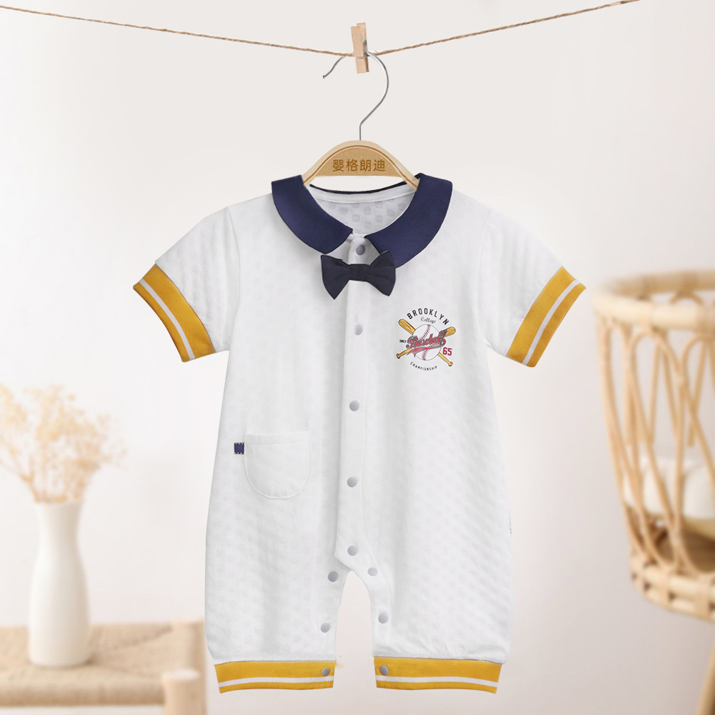 婴格朗迪 夏季婴童连体爬爬服男女宝宝宝时尚绅士风开裆服YG6630