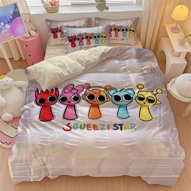 卡通节奏盒子Incredibox纯棉床笠四件套学生寝室床单被套三件套