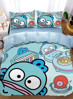 鱼怪汉顿hangyodon四件套纯棉丑鱼床笠被袋水怪床单被套三件套0.9
