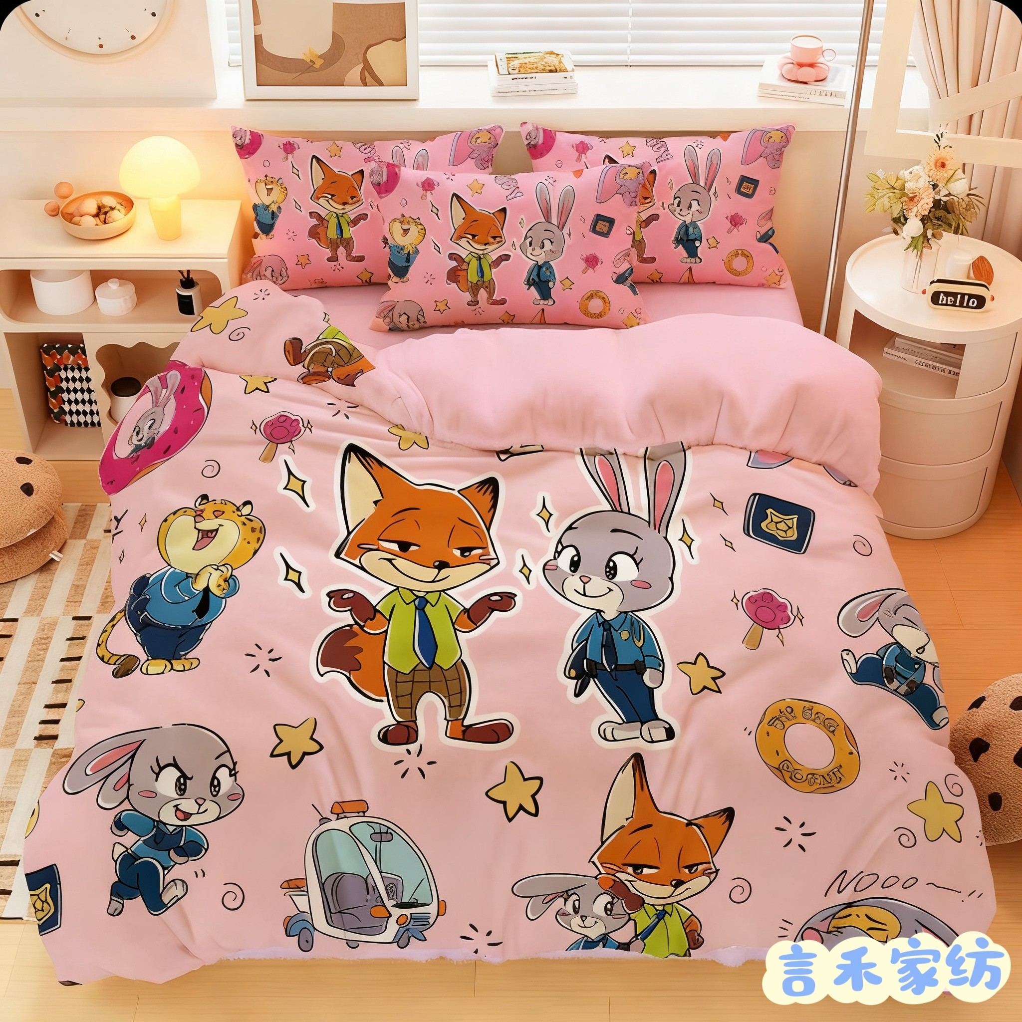 疯狂动物城四件套牛奶绒朱迪judy尼克加厚婴儿绒床单被套三件套,床上用品,床品套件/四件套/多件套,淘宝优惠券,粉丝福利购,淘宝优惠卷