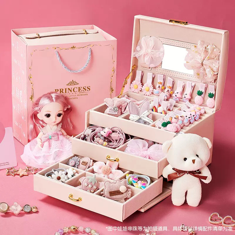 儿童首饰盒公主过家家玩具女童打扮发圈发夹饰品女孩精美生日礼物