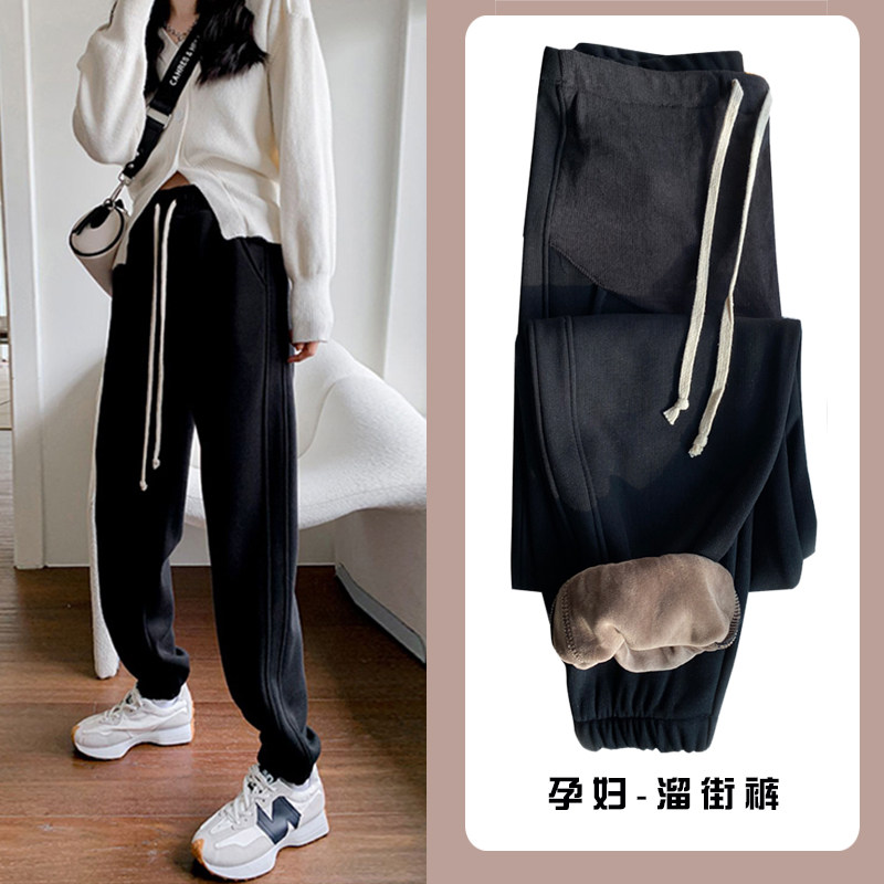 秋冬2021新款孕妇裤子女外穿托腹保暖运动裤加绒加厚冬季宽松棉裤