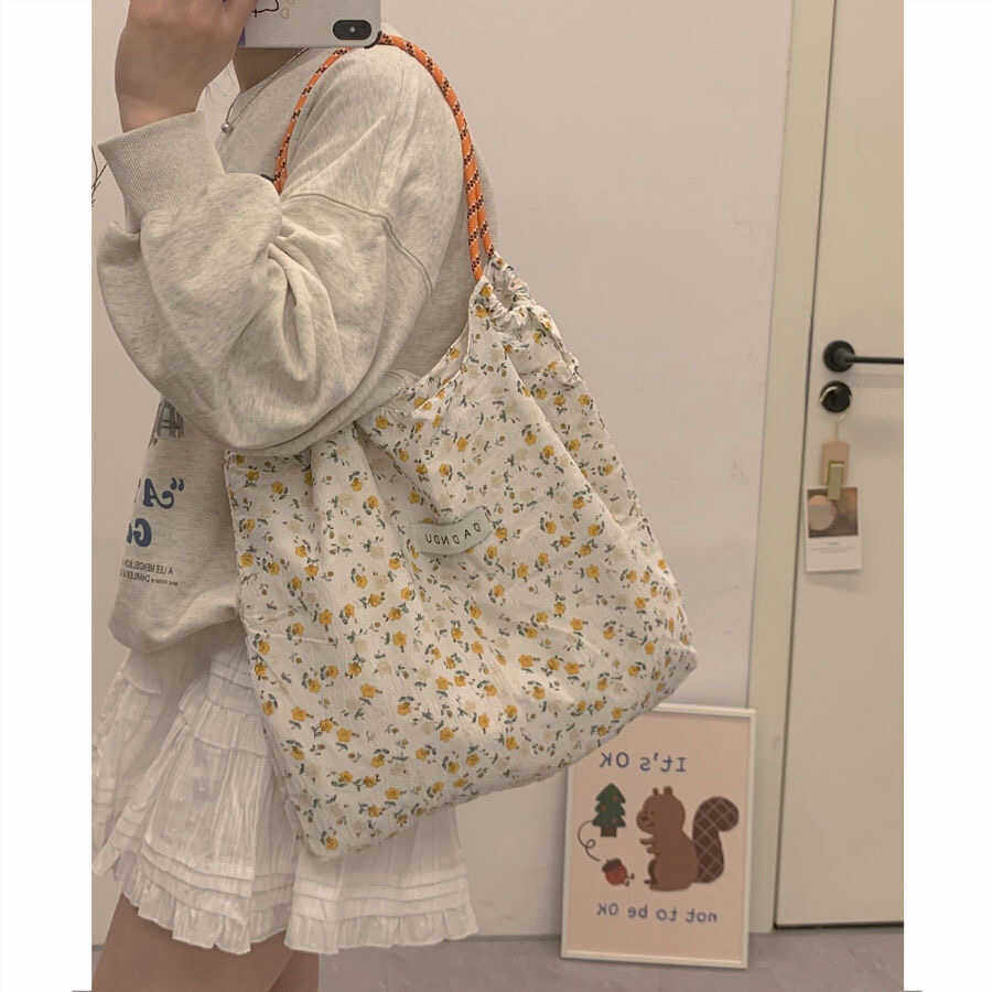 韩国章若楠同款碎花包包女式2024新款潮时尚托特包大容量帆布包