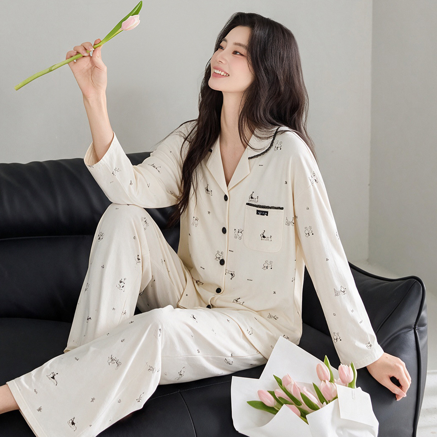 2026年新款睡衣女春秋季纯棉印花长袖长裤可外穿家居服秋冬款套装