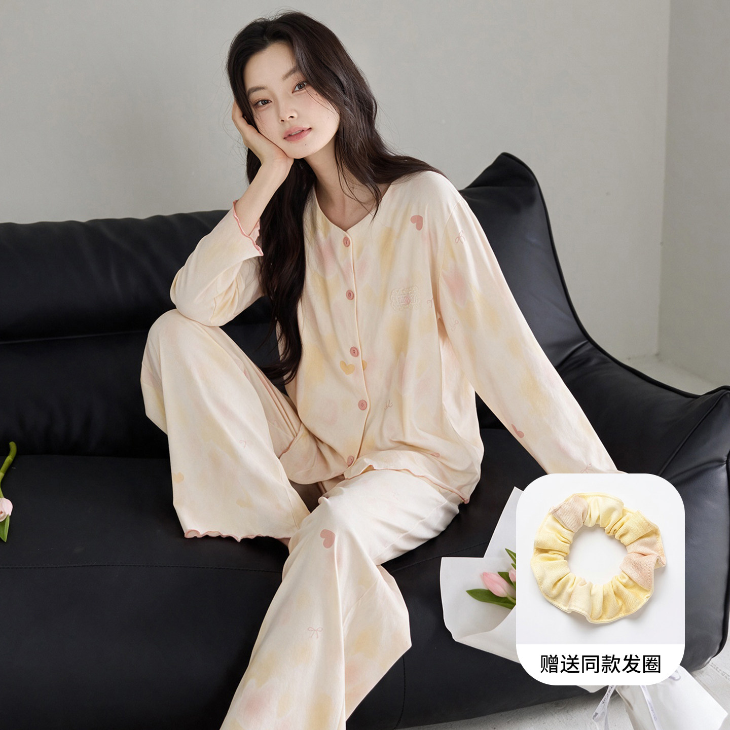 新款纯棉睡衣女春秋季印花长袖长裤甜美时尚秋冬款外出家居服套装