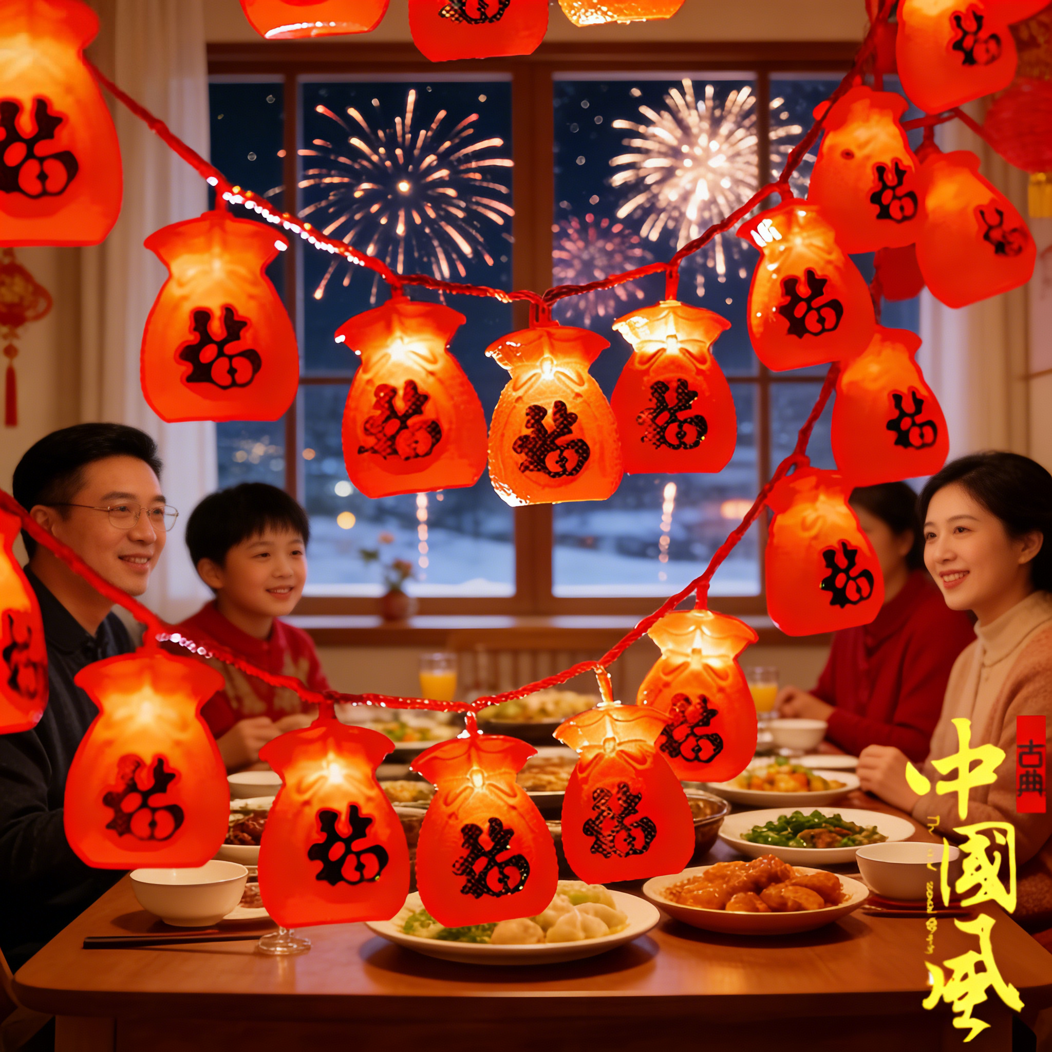 春节福字福袋太阳能LED串灯