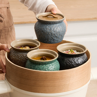 岩石纹瓦罐炖盅一人份家用汤煲单罐排骨乌鸡汤罐养生汤陶瓷蒸蛋盅