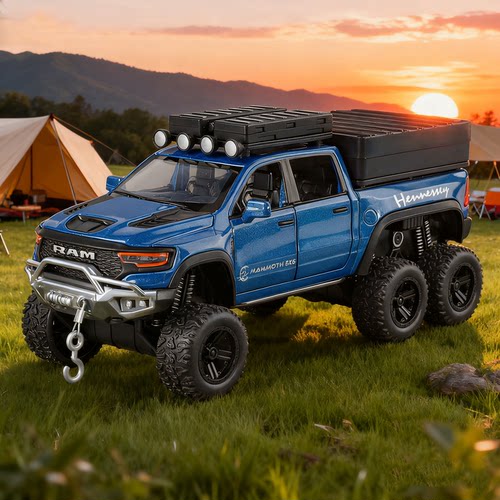 金车将1:32道奇霸王龙6X6房车六开门声光回力避震合金车模型玩具