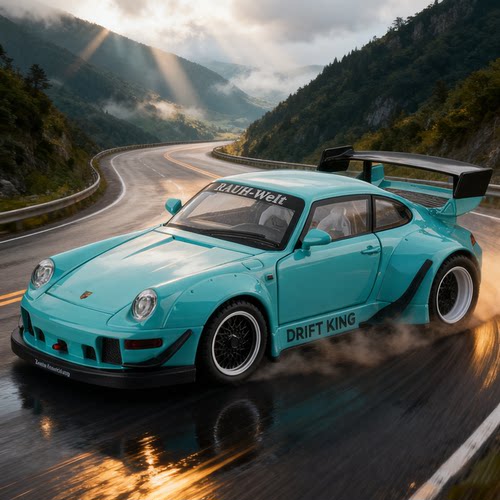 嘉业1:24保时捷911RWB改装版四开门声光回力转向合金跑车模型玩具