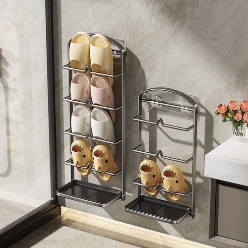 化妆室拖鞋架免打孔浴室置物架收纳鞋子壁挂厕所门后挂架沥水神器