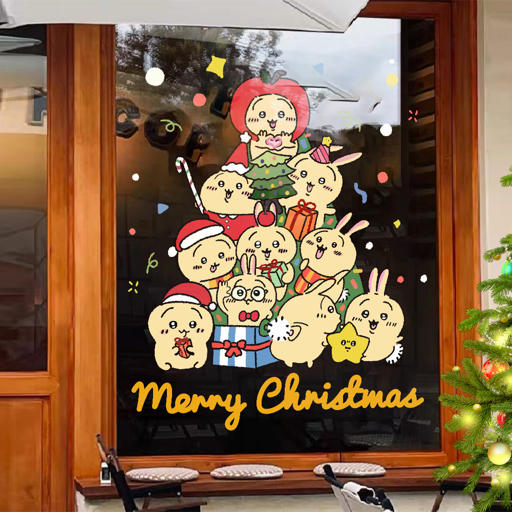 2026新年圣诞节装饰贴纸圣诞树chiikawa吉伊卡哇橱窗玻璃门贴窗贴