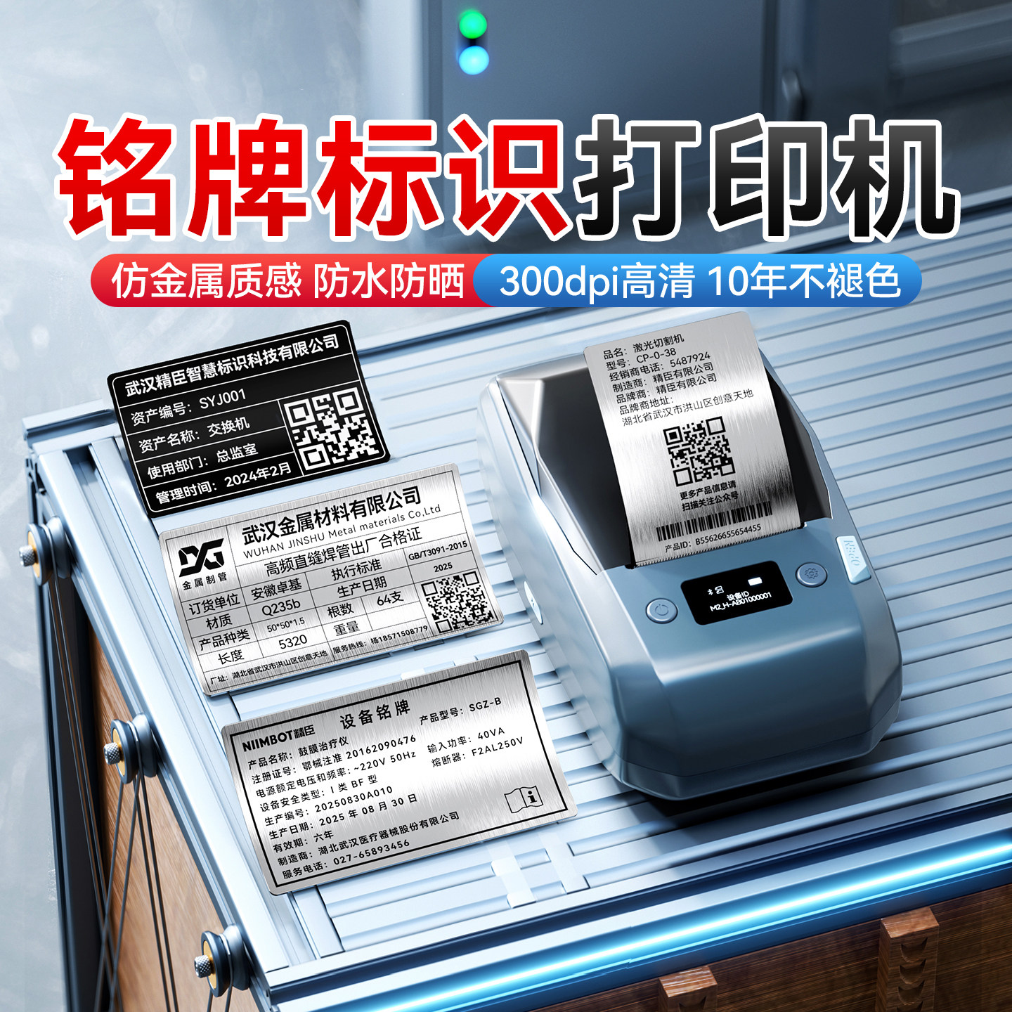 精臣M2设备铭牌标签打印机热转印小型工业级拉丝银仿金属不干胶贴纸合格证机械电器配电箱户外标识哑银标签机