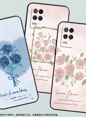 适用RealmeNarzo30手机壳Narzo30A黑色RMX3430英文蓝玫瑰真我Narzo50i保护套Narzo50A防摔RMX3761硅胶软壳