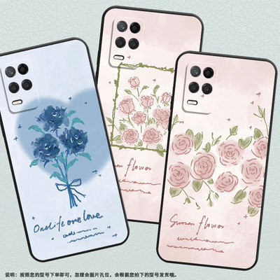 适用RealmeNarzo30手机壳Narzo30A黑色RMX3430英文蓝玫瑰真我Narzo50i保护套Narzo50A防摔RMX3761硅胶软壳