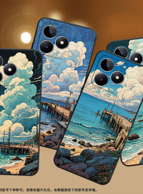 适用realmec11手机壳c12超薄rmx2180纯黑色c17防摔海边码头真我c20软壳rmx3261保护套c25高级感硅胶男女款