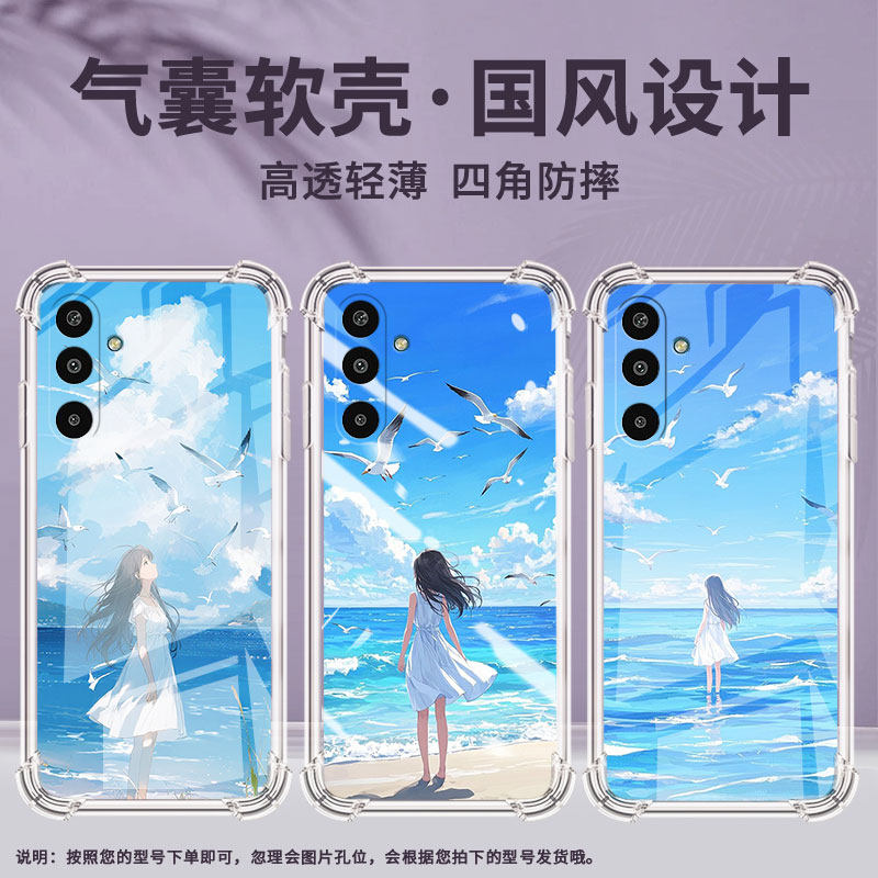 适用三星GalaxyF16手机壳三星A21S高级感气囊壳白裙女孩三星A01Core防摔三星M56时尚三星A21S潮流保护套